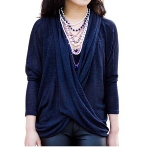 FREE People Wrap Drapey Hacci Knit Top Size XS Navy Blue